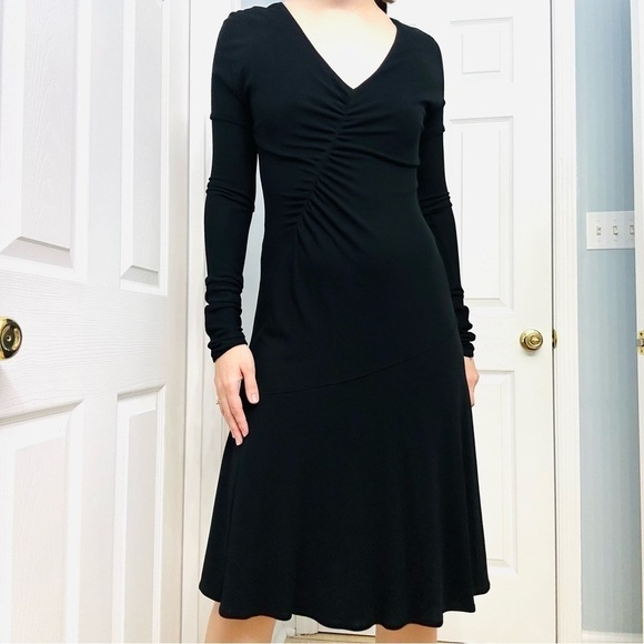 Vintage Dress Formal Knee Length Black Long Sleeve Cocktail A-line Medium - Picture 1 of 8